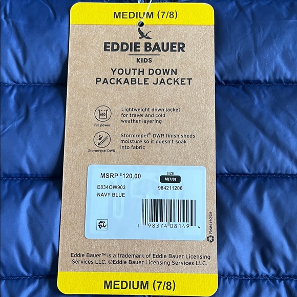Eddie Bauer Navy Blue Youth Down Jacket - NWT - Picture 2 of 8
